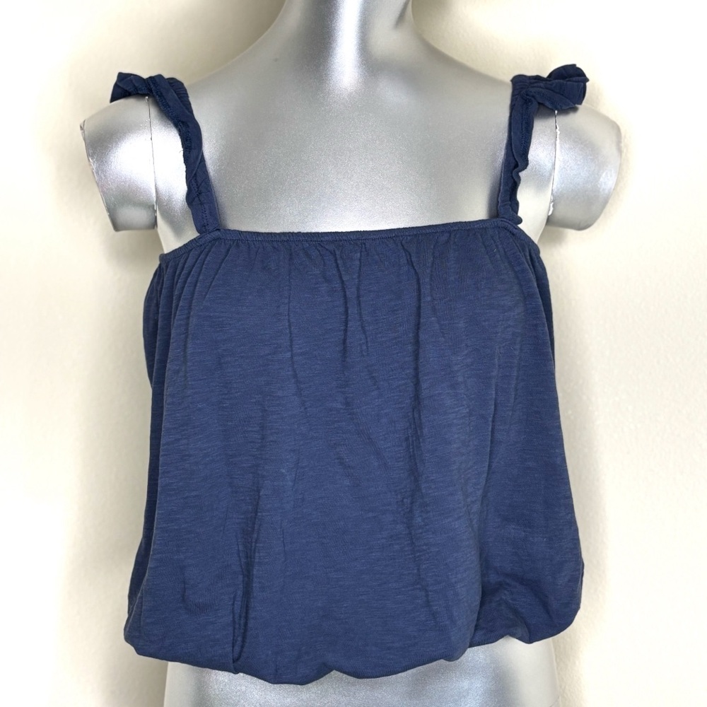 Blue Ruffle strap Blouson Tank Top